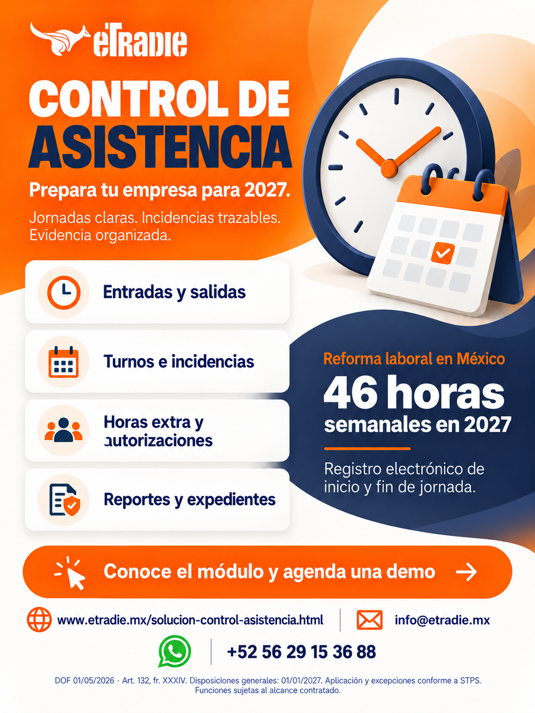 Brochure de Control de Asistencia eTradie y preparación para 2027